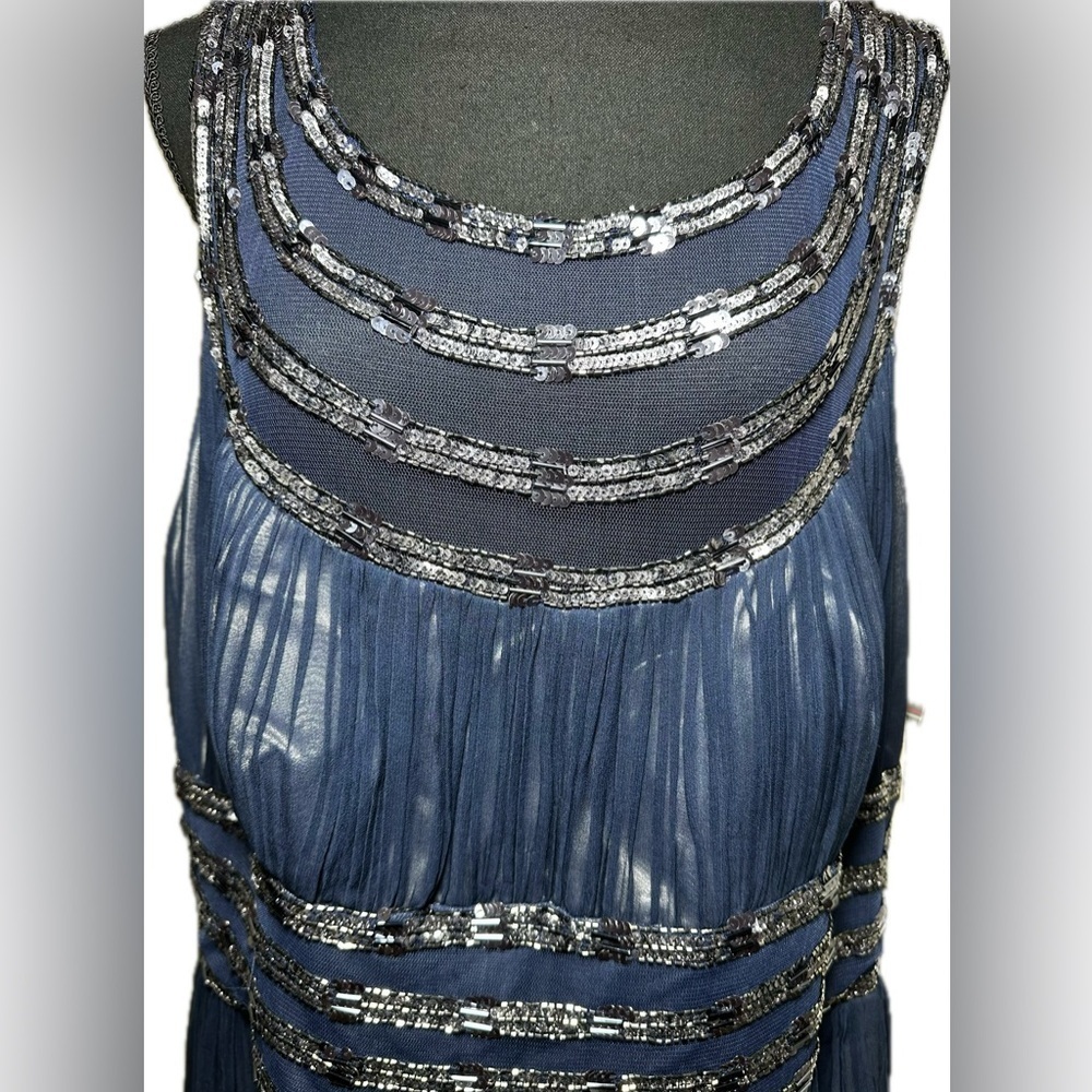 Adrianna Papell Blue Sequence Beaded Silk Madi Dress size 22W - Picture 10 of 10